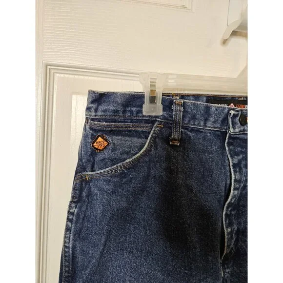 Wrangler FR Flame Resistant Mens Blue Jeans 35x32 CAT 2 Riggs Workwear - Picture 3 of 10